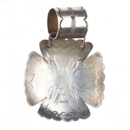 Huge Gary G Navajo for Rocki Gorman sterling silver cross pendant turquoise