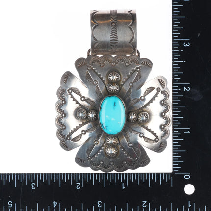 Huge Gary G Navajo for Rocki Gorman sterling silver cross pendant turquoise