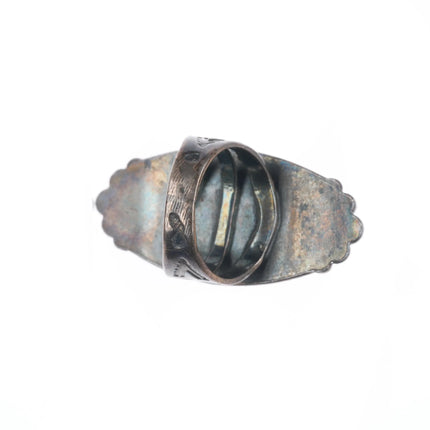 sz5.25 1940's Navajo/Fred Harvey sterling silver green turquoise long ring