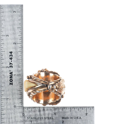 sz10 Large vintage Navajo gold filled sterling silver turquoise/bone inlay ring