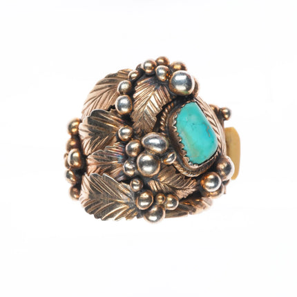 sz10 Large vintage Navajo gold filled sterling silver turquoise/bone inlay ring