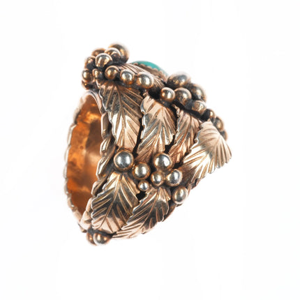 sz10 Large vintage Navajo gold filled sterling silver turquoise/bone inlay ring
