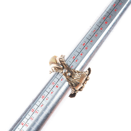 sz10 Large vintage Navajo gold filled sterling silver turquoise/bone inlay ring