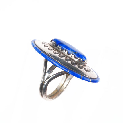 sz6.5 Native American sterling silver lapis ring with side inlay