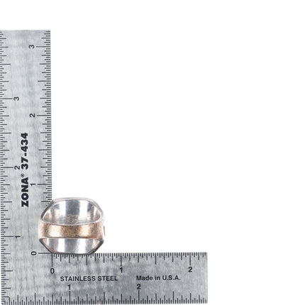 sz10 Vintage Zuni sterling silver turquoise inlay snakes/Saguaro cacti ring