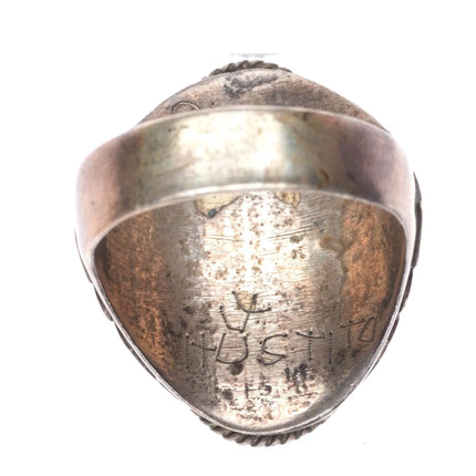 sz13 Hustito Zuni sterling silver MOP sunface inlay turquoise/coral ring