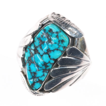 sz10.25 Mary Dayee Navajo sterling silver carved spiderweb turquoise men's ring