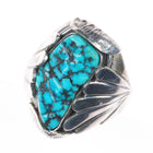 sz10.25 Mary Dayee Navajo sterling silver carved spiderweb turquoise men's ring