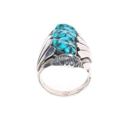 sz10.25 Mary Dayee Navajo sterling silver carved spiderweb turquoise men's ring