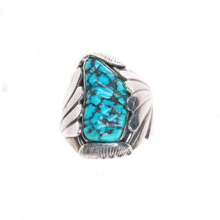 sz10.25 Mary Dayee Navajo sterling silver carved spiderweb turquoise men's ring