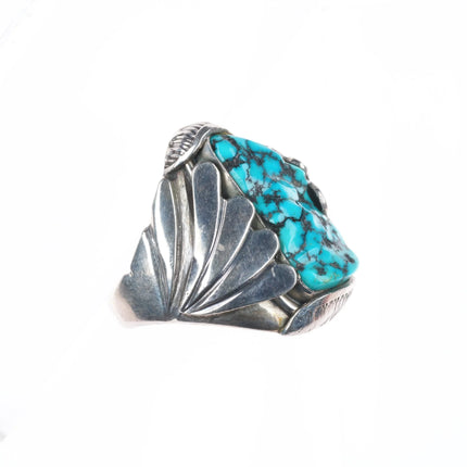 sz10.25 Mary Dayee Navajo sterling silver carved spiderweb turquoise men's ring