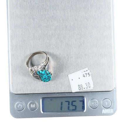 sz10.25 Mary Dayee Navajo sterling silver carved spiderweb turquoise men's ring