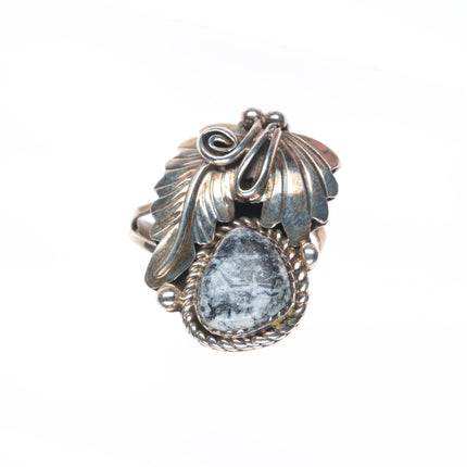 sz9 M Etsitty Navajo sterling silver white buffalo feather design ring