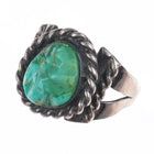 sz11 Vintage Zuni sterling silver carved green turquoise ring