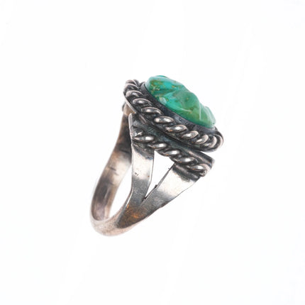 sz11 Vintage Zuni sterling silver carved green turquoise ring