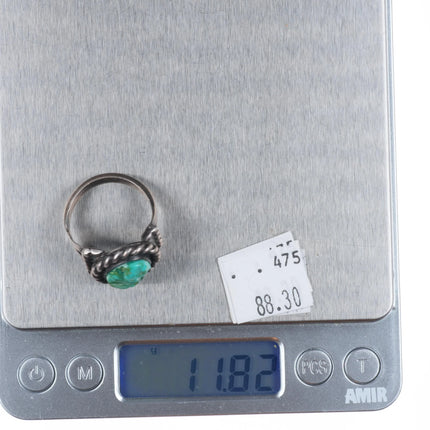 sz11 Vintage Zuni sterling silver carved green turquoise ring