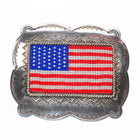 Vintage Navajo sterling silver US American flag beadwork belt buckle