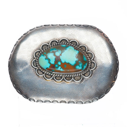 Vintage Navajo sterling silver high grade turquoise belt buckle