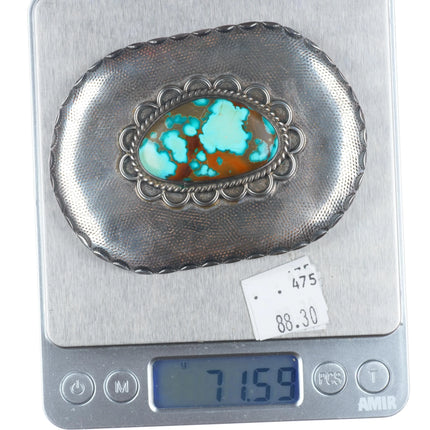 Vintage Navajo sterling silver high grade turquoise belt buckle