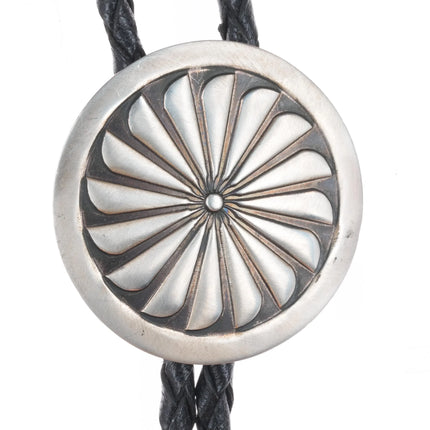 Vintage Navajo sterling silver stamped pinwheel design bolo tie
