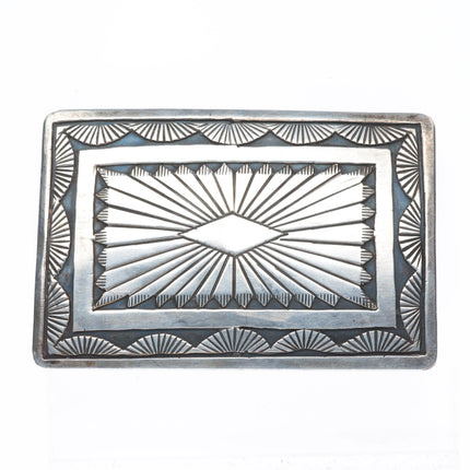 Vintage Willie Yazzie Navajo sterling silver square belt buckle