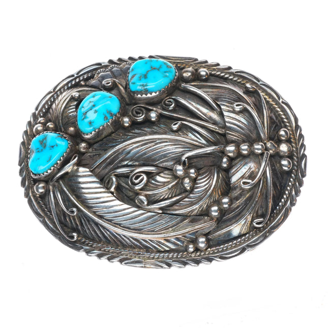 Vintage Albert Cleveland Navajo sterling silver 3 stone turquoise belt buckle