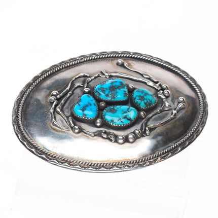 Vintage Ted Guerro Navajo sterling silver turquose cluster belt buckle