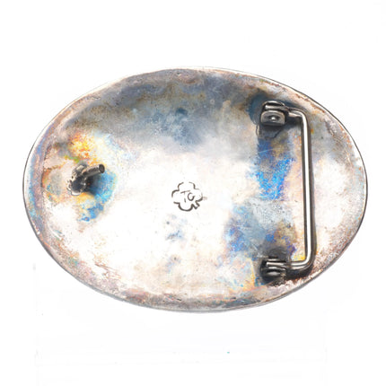 Vintage Ted Guerro Navajo sterling silver turquose cluster belt buckle