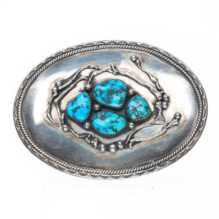 Vintage Ted Guerro Navajo sterling silver turquose cluster belt buckle
