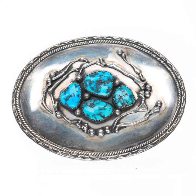 Vintage Ted Guerro Navajo sterling silver turquose cluster belt buckle