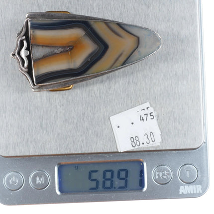 Retro sterling silver southwestern modernist agate belt buckle