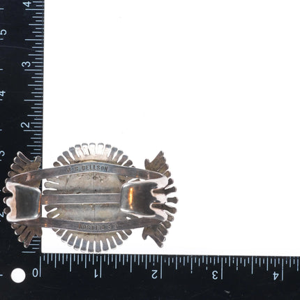 6.5" Vintage Bellson Zuni sterling silver needlepoint turquoise cuff bracelet