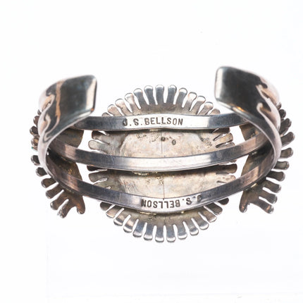 6.5" Vintage Bellson Zuni sterling silver needlepoint turquoise cuff bracelet