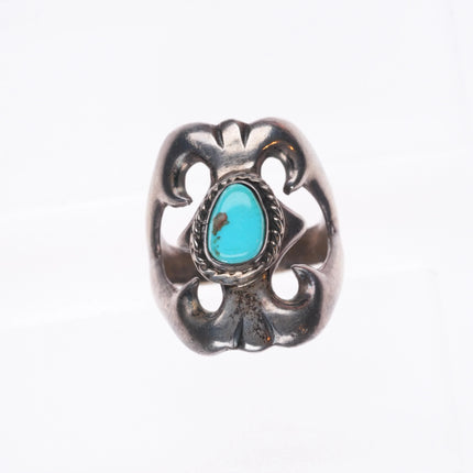 sz8.5 Vintage Navajo sterling silver cast ring with turquoise