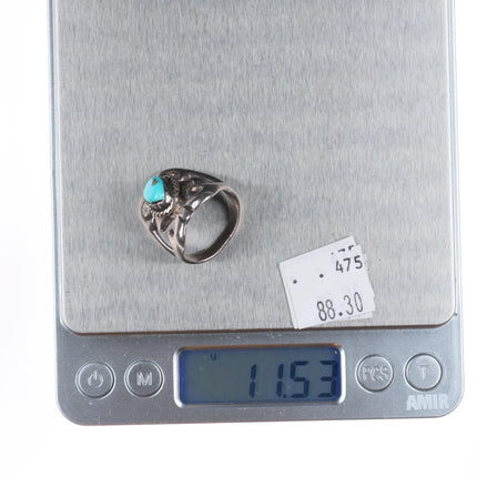 sz8.5 Vintage Navajo sterling silver cast ring with turquoise