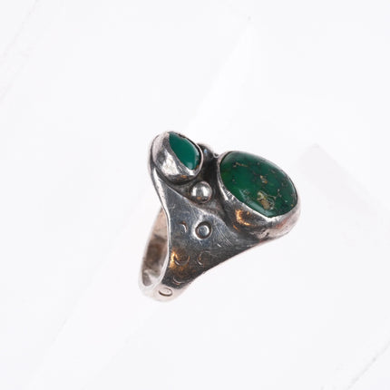 sz9 Vintage Navajo sterling silver ring with green turquoise