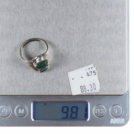 sz9 Vintage Navajo sterling silver ring with green turquoise