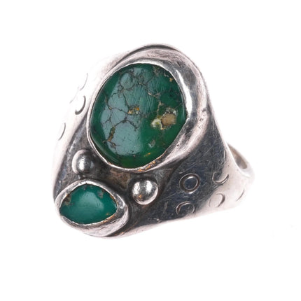 sz9 Vintage Navajo sterling silver ring with green turquoise