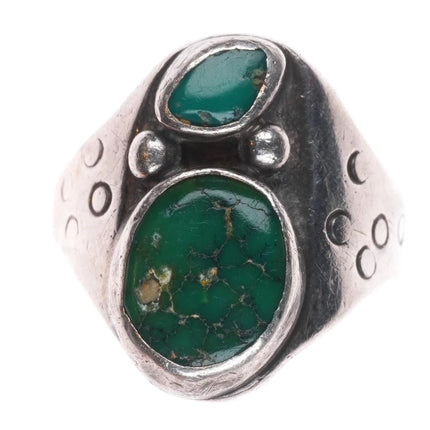 sz9 Vintage Navajo sterling silver ring with green turquoise