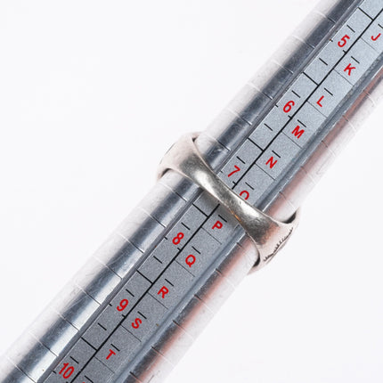 sz7.5 Vintage K Zuni sterling silver hand stamped carved turquoise ring