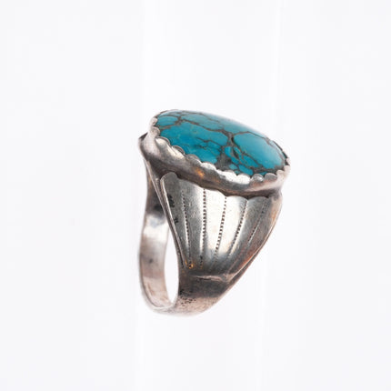 sz11.5 Vintage DL Navajo sterling silver spiderweb turquoise men's ring