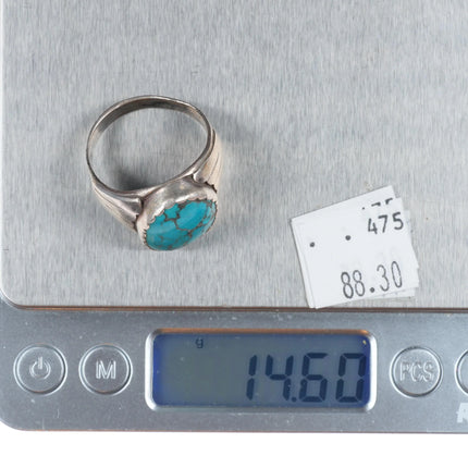sz11.5 Vintage DL Navajo sterling silver spiderweb turquoise men's ring