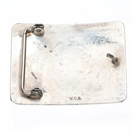 Vintage Wilson & Carolyn Begay Navajo sterling silver chip inlay belt buckle