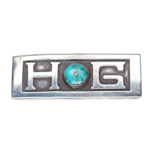 Riveras Southwestern Modernist sterling silver HOG Harley turquoise belt buckle