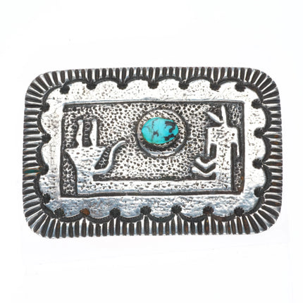 Vintage Navajo sterling silver cast Yei belt buckle with turquoise
