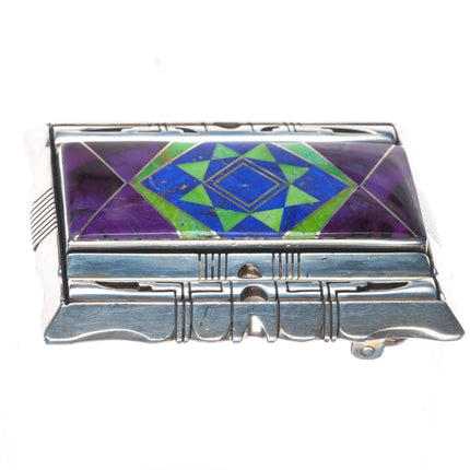Jerry T Nelson Navajo sterling silver, Sugilite Gaspeite Lapis inlay belt buckle
