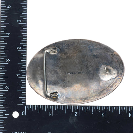 Vintage Phil Chapo Navajo sterling silver 3 stone turquoise belt buckle