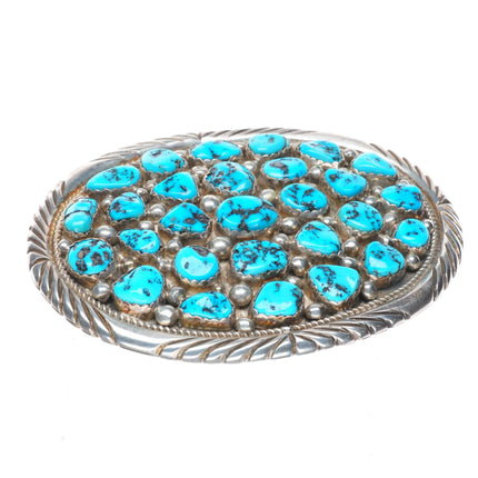 Big/Heavy Ronnie Hurley Navajo sterling silver turquoise cluster belt buckle