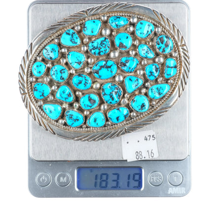 Big/Heavy Ronnie Hurley Navajo sterling silver turquoise cluster belt buckle
