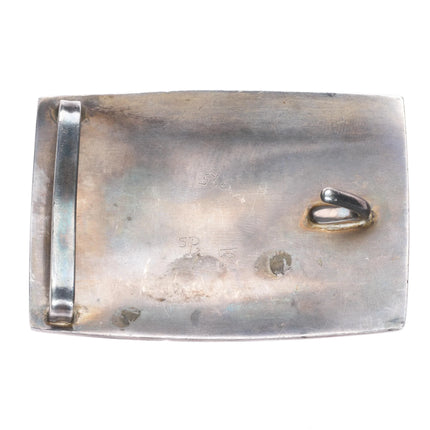 Vintage southwestern sterling silver wolf/skull/desert handmade belt buckle